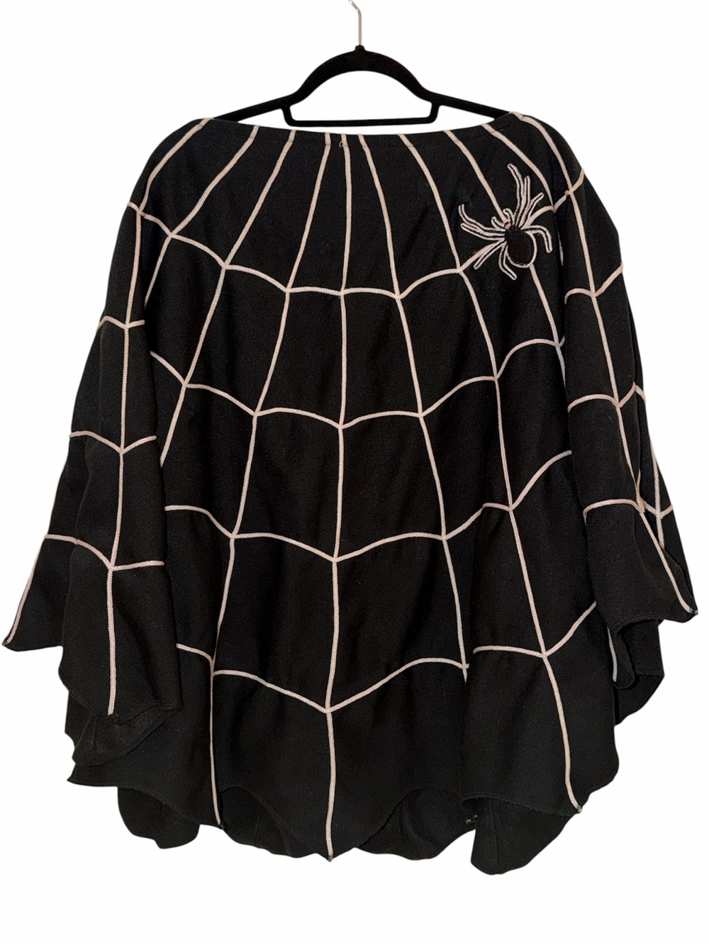 Grandin Road Black White Spiderweb Poncho Cape OS Goth Witch Halloween Costume